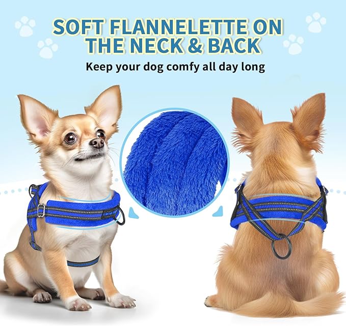 Lukovee No Pull Dog Harness and Leash Set, Soft Padded Small Dog Harness, Neck & Chest Adjustable Reflective Vest Puppy Harness with 4ft Lightweight Anti-Twist Dog Leash for Small Dogs (XS, Blue)