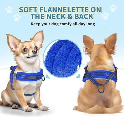 Lukovee No Pull Dog Harness and Leash Set, Soft Padded Small Dog Harness, Neck & Chest Adjustable Reflective Vest Puppy Harness with 4ft Lightweight Anti-Twist Dog Leash for Small Dogs (XS, Blue)