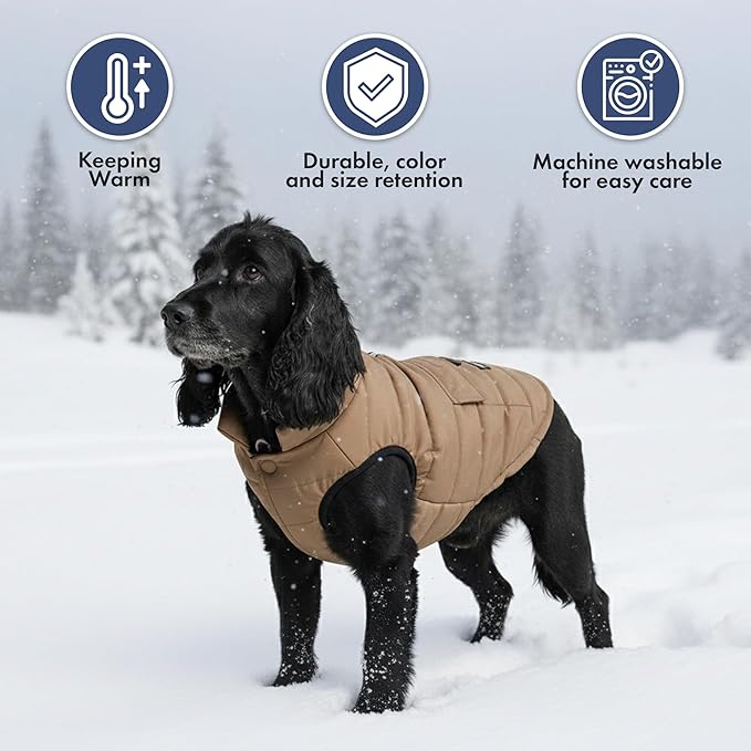 Spark Paws Dog Winter Jacket, Water-Resistant Coat, Warm Reflective Windproof Fleece-Interior, for Medium and Large Dogs - Tan - 4XL