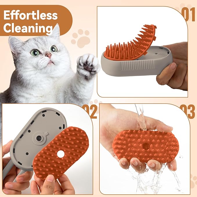 TOOLIAR 4 in 1 Pet Steam Brush for Shedding,Rechargeable cat brushes for indoor cats,Quiet Detangling Brush for Long Haired Cats and Dogs(Cream Color)
