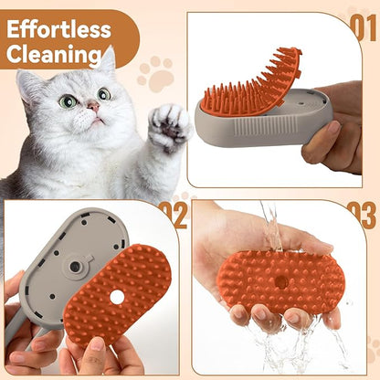 TOOLIAR 4 in 1 Pet Steam Brush for Shedding,Rechargeable cat brushes for indoor cats,Quiet Detangling Brush for Long Haired Cats and Dogs(Cream Color)