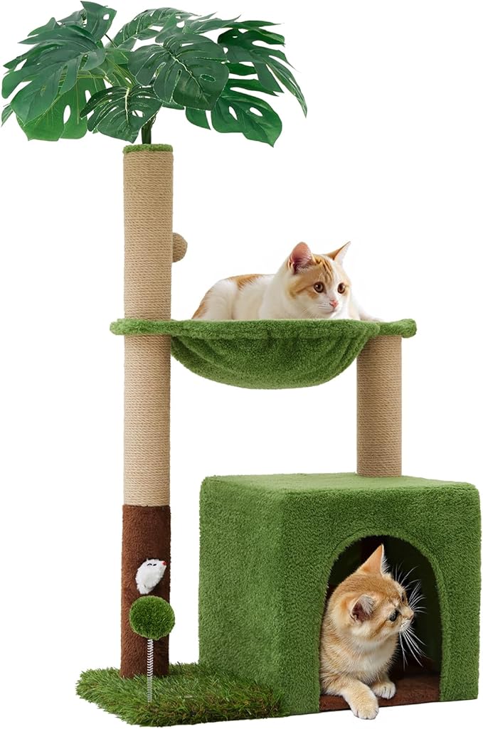 Woochpet 37" Cat Tree Tower for Indoor Cats，2-in-1 Multi-Functional Comfort with Premium Sisal Scratching Post, Cat Cando with Mouse Hole and Plush Toy Ball Large Hammock for Kitty or Small Cats