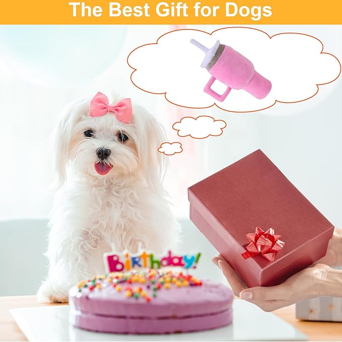 Mity Rain Funny Tumbler with Handle Cup, Interactive Squeaky Dog Toys for Small/Medium/Large Dogs (1 Pink)