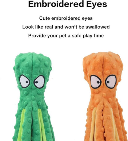 CPYOSN Dog Squeaky Toys Octopus - No Stuffing Crinkle Plush Toys for Puppy Teething, Durable Interactive Chew Toys for Small, Medium and Large Dogs Training and Reduce Boredom, 2 Pack