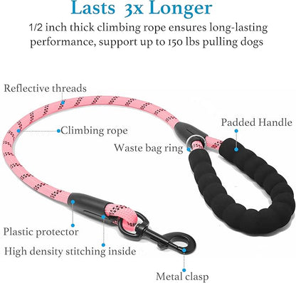 iYoShop Dual Dog Leash - 360° Swivel, No Tangle Walking Leash with Shock Absorbing Bungee for Two Dogs (Large, 25-150 lbs, Baby Pink)