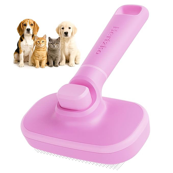 Hertzko Self Cleaning Slicker Brush for Cats & Dogs – Grooming Tool for Shedding Long & Short Hair – Retractable Bristles – Easy-Clean Cat & Dog Deshedding Brush – Painless Detangling - Pink