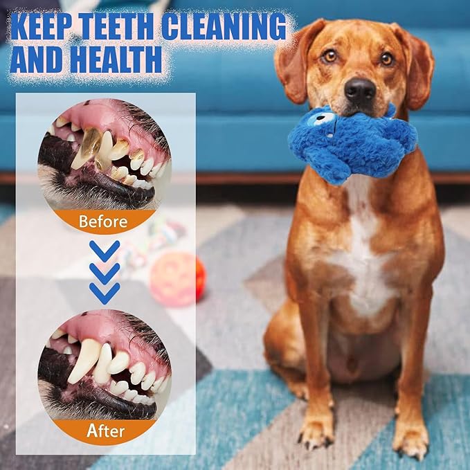 HUGEME Plush Squeaky Dog Toy, Crinkle Stuffed Dog Toy Keep Them Busy Tug of War Birthday Dog Chew Toy for Small Medium Large Dogs (Blue)