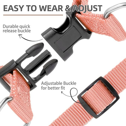 PUPTECK No Pull Dog Harness Soft Adjustable Basic Nylon Step in Puppy Vest Outdoor Walking with ID Tag Medium LightCoral