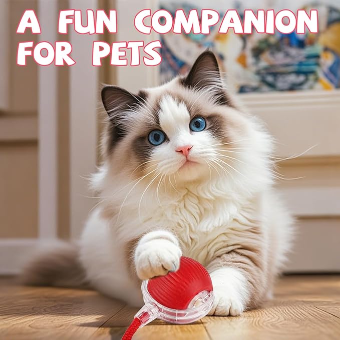 FUICZSN Automatic Interactive Cat Toys Ball, Motion Activated Kitten Toys with Twitchy Tail, 3 Speed Modes & Rechargeable Battery, Fun Indoor Cat Enrichment Toys for Small Medium Large Cats (Red)