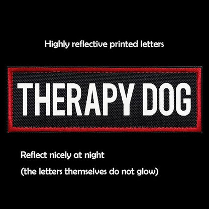 FITZNORA 2 Pcs Reflective Therapy Dog Patch Set with Hook and Loop Fastener, Embroidered Border with Printed Letters Patch for Dog Vest Harness Collar (4.7 x 1.5 inches)