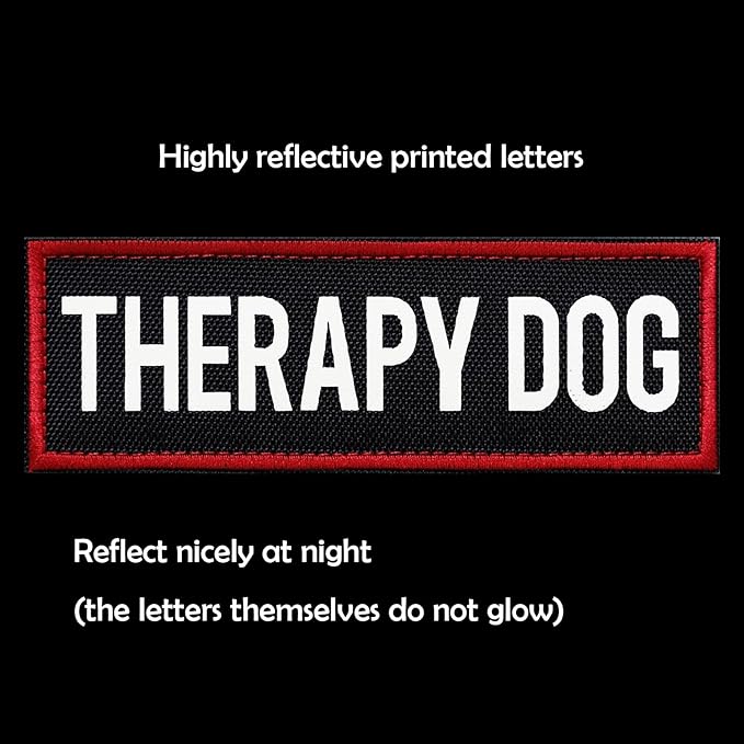 2 Pcs Reflective Therapy Dog Patch Set with Hook and Loop Fastener, Embroidered Border with Printed Letters Patch for Dog Vest Harness Collar (3.5 x 1.2 inches)