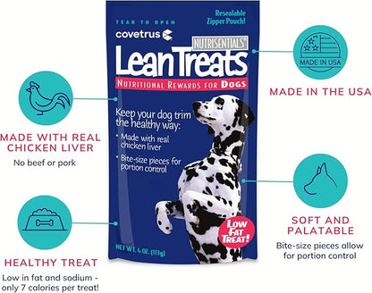 Covetrus Nutrisential Lean Treats for Dogs - Small, Medium & Large Dogs (K9) - Nutritional Low Fat, Bite-Size - Soft Chicken Flavor - 20 Pack - 4oz