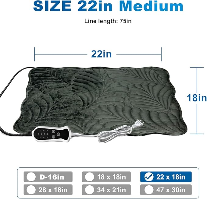 Quwzayail Pet Heating Pad for Cats Waterproof 9 Gears and time Settings Switch, Adjustable Heated Cat Bed, Adding Wire Rope Wires Cat Warming(22.0" L x 18.0" W x 0.5" Th, Dark Grey)