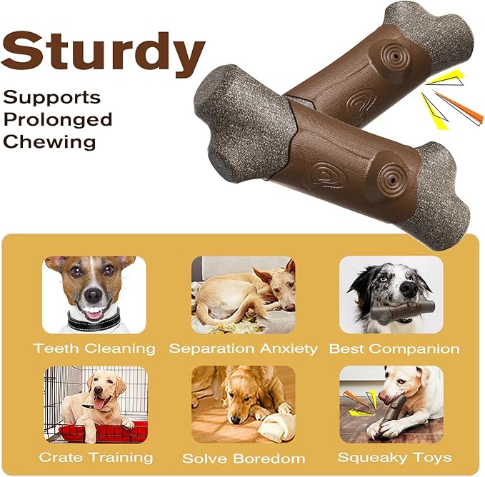LiuMelinda Dog Chew Toys for Aggressive-Chewers - Indestructible Dog Toy for Aggressive Chewer，Tough Chew Toys for Dogs （Rubber Log-Branches）
