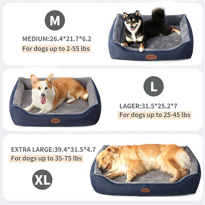 Tidore Orthopedic Dog Beds for Medium Dogs, Durable Egg Crate Foam Sofa Dog Bed wit Washable Removable Cover,Waterproof Lining,Pet Bed for Large Dogs (Navy Blue-Velvet, 39.4" L x 31.5" W x 7.4" Th)
