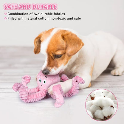 BUYPOW Dog Squeaky Toys Octopus - Tough Plush Large Medium & Small Dog Toys - Stuffed Animals Puppy Toys (Octopus Pink)