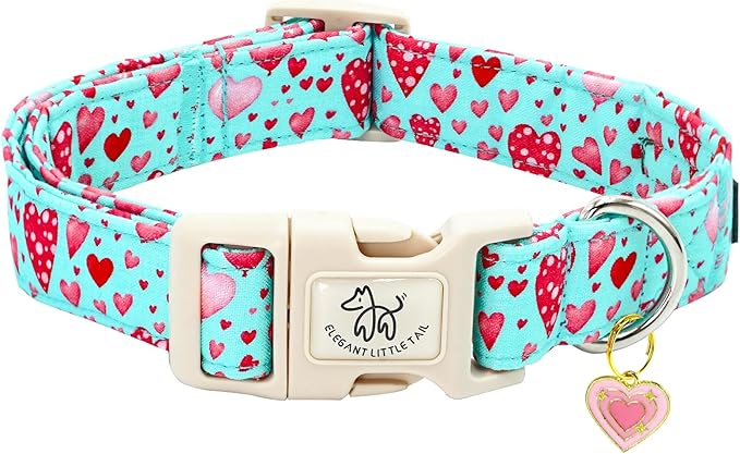 Elegant little tail Dog Collar, Pink Heart Dog Collar for Medium Dogs, Female or Male Adjustable Cotton Pet Collar with Quick Release Buckle for Small Medium Large Dogs