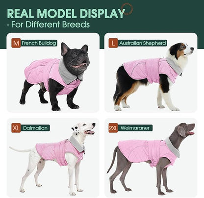 Kuoser Extra Warm Dog Coat, Windproof Cold Weather Dog Jackets for Large Dogs, Thick Fleece Lining Pet Turtleneck Snowsuit Reflective Adjustable Puppy Winter Coat Doggie Snow Jacket Pink, XL