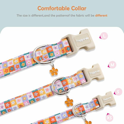 Faygarsle Floral Plaid Pattern Dog Collar, Spring Summer Design for Small Medium Large Dogs Multi-Color L