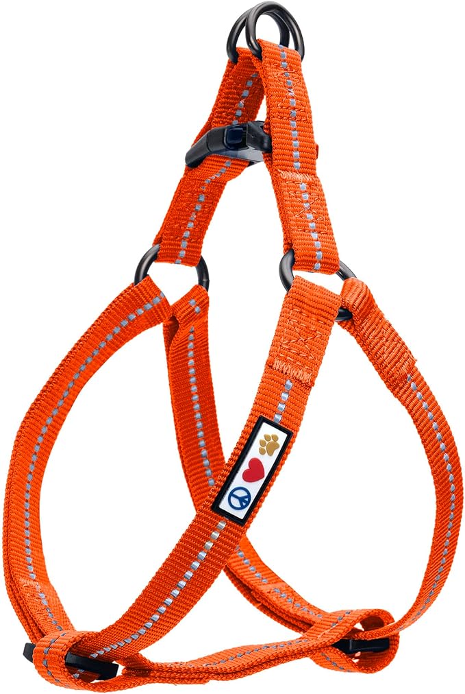 Pawtitas Recycled Reflective Step-in Dog Harness – Adjustable No-Pull Vest for Puppies to Seniors, Safe & Comfortable L Orange