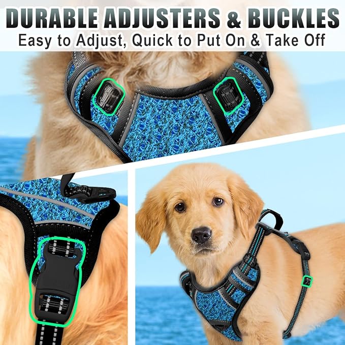 BARKBAY No Pull Dog Harness Large Reflective Dog Harness with Front Clip and Easy Control Handle for Walking Training Running with ID tag Pocket(Blue/Black,XS)