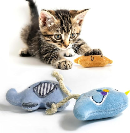 AZOFFYIU Cat Toys, Interactive Cats Toy for Indoor Cats, Soft and Durable Crinkle Sound Catnip Toys, Catnip Filled Mouse Cat Teething Chew Toy (Pack of 6)