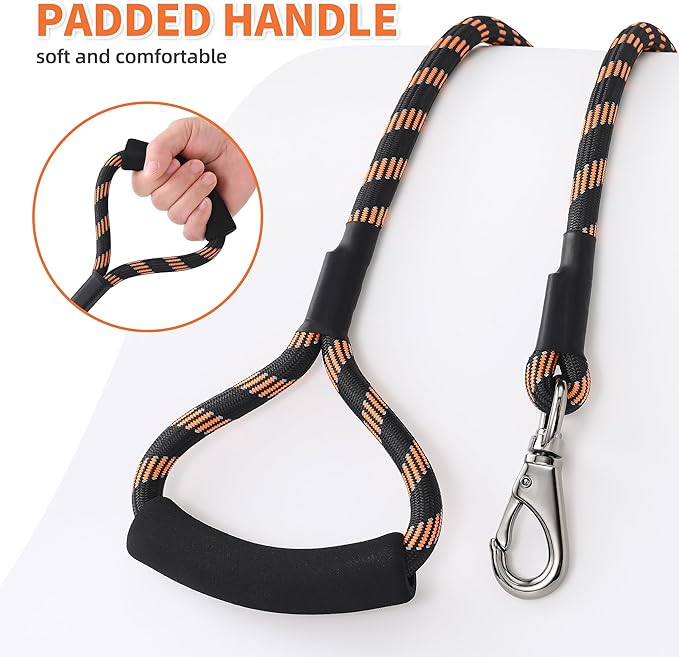 Mile High Life Reflective Dog Leash, with Comfortable Padded Handle, Black Nylon Rope Leash with Steel Tips, Heavy Duty 4 Feet Pet Leashes (Black Orange,48 Inches)