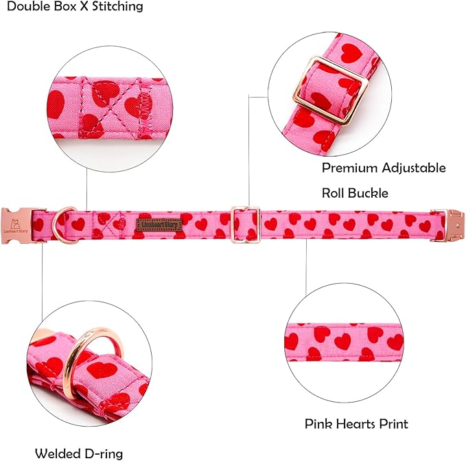 Lionheart glory Valentine Collar, Red Hearts Dog Collars for Medium Cute Dog Collars Spring Female Pet Gift Adjustable Heavy-Duty Dog Collar Holiday