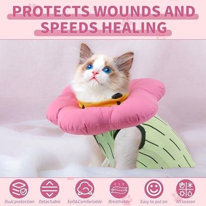 EMUST 2PCS Cat Recovery Suit and Cat Surgery Suit - Breathable Surgery Suit for Dogs, Adjustable Soft E Collar Alternative for Cats After Surgery - Green, L (8-16lb)