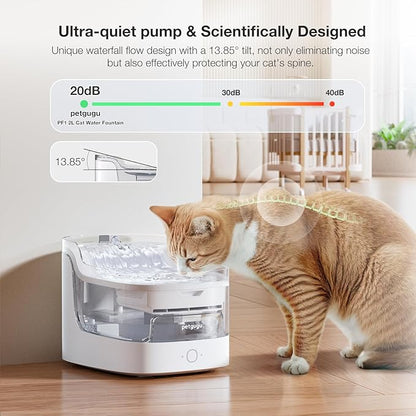 Petgugu PF1 2L Cat Water Fountain Smart App Control 8 Layers Filtration Automatic Water Dispenser for Cats Dogs Pet Water Fountain Wireless Pump Pet Health Manager 2.4G WiFi
