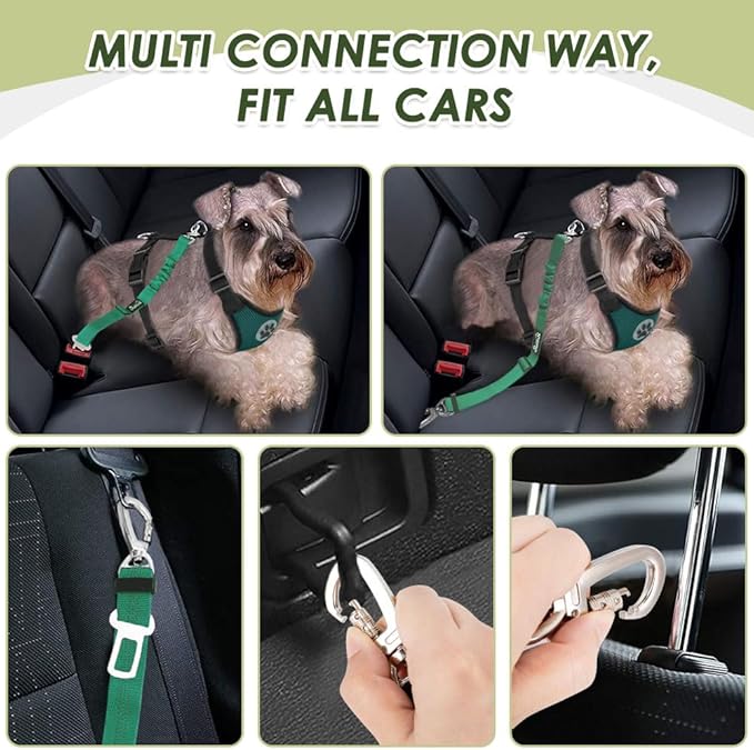 Lukovee Dog Seat Belt for Car, Adjustable Dog Car Harness for Large Medium Small Dogs, Soft Padded & Breathable Mesh Dog Seatbelt with Car Strap and Carabiner((Double Clip 2 in 1),Large)
