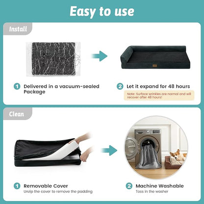 COZY KISS Orthopedic Dog Bed for Large Size Dog, XL Dogs Crate Bed, L Shaped Foam Anti-Slip Bottom Pet Cat Sofa with Washable Removable Cover, Suitable for Pet Up to 100 lbs, 44x32x7 inch, Black