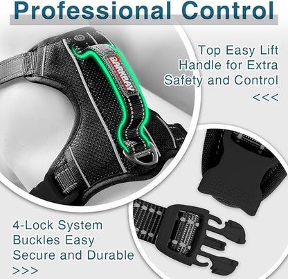 BARKBAY Dog Harness No Pull with ID Tag Pocket - Heavy Duty, Reflective, Easy Control for Large Dogs(Black,XL)