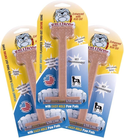 Bullibone Nylon Dog Chew Toy for Aggressive Chewers - Dental Hygiene Bone with Peanut Butter Flavor, Durable Tough Chew Toys for Large Dogs, Indestructible Dog Bone - 3 Pack
