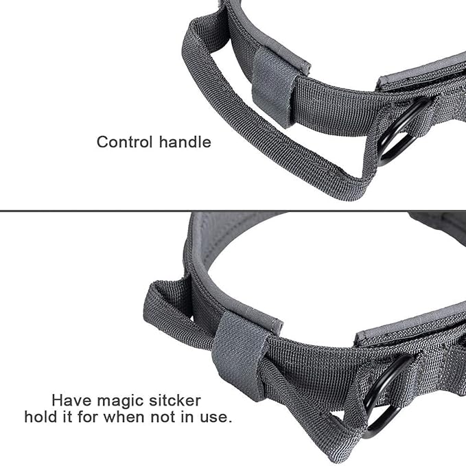 EXCELLENT ELITE SPANKER Tactical Dog Collar Nylon Adjustable Training Collar Military Dog Collar Heavy Duty Metal Buckle with Control Handle for Medium and Large Dogs with Patches(Grey-M)