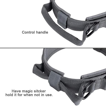 EXCELLENT ELITE SPANKER Tactical Dog Collar Nylon Adjustable Training Collar Military Dog Collar Heavy Duty Metal Buckle with Control Handle for Medium and Large Dogs with Patches (Grey-XL)