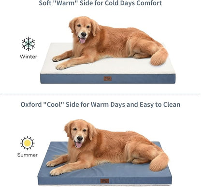 Tail Stories Plush Orthopedic Dog Bed for Medium Dogs & Puppies, Waterproof Dog Beds 30x20 Inch with Removable Washable Cover, Egg Crate Foam Flat Pet Mat, Blue White