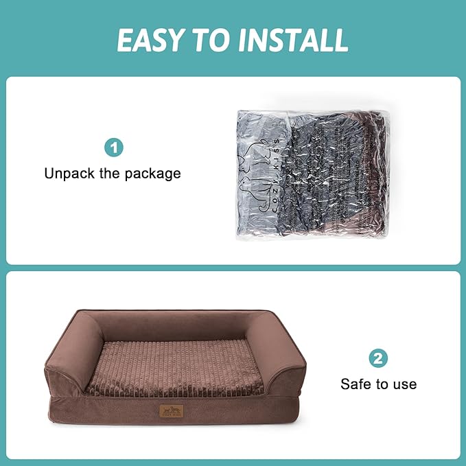 COZY KISS Orthopedic Dog Beds for Medium Small Size Dog, M Pet Sofa for Dog Cat, Supportive Foam Bolster U Shaped Couch with Waterproof Lining Cover, Anti-Slip, Comfort, Washable, 30x20x7.5 in, Brown