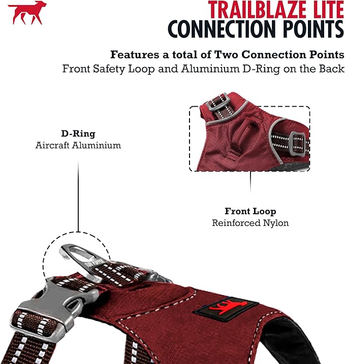 Tuff Pupper All-Day Wear Dog Harness | for Walking, Trail Running, Hiking | Front & Back Leash Clips | Reflective Trim | Easy On/Off Buckles | Lightweight Breathable | No Pull Design (XS, Red)