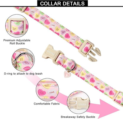 Lionet Paws Valentine's Dog Collar- Cute Pink Sweet Heart Dog Collars with Plastic Buckle, Light Adjustable Dog Collars for Medium Large Dogs