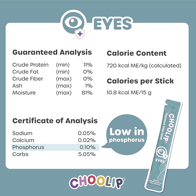 Choolip Squeeze Vita Stick Lickable Cat and Dog Treats, 7-Count Eye Support, Chicken and Tuna with Lutein, Grapeseed Extract and Vitamin E, Vet-Formulated