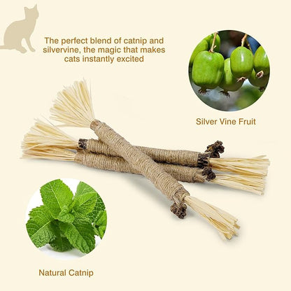 SINROBO 4 Pack Silvervine Sticks for Cats - Cat Chew Toy for Teeth Cleaning, Edible Matatabi Kitty Chew Sticks, Catnip Cat Toys for Indoor Cats (4 Sticks)