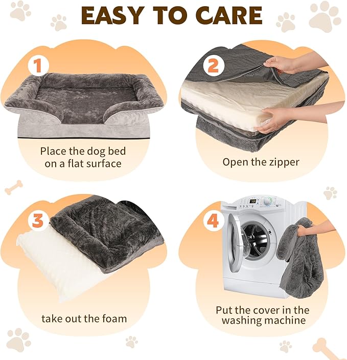 Orthopedic Dog Bed for Medium and Large Dogs Pet Bed with Sides Waterproof Dog Couch with Washable Removable Cover and Egg Crate Foam Pet Sleeping Mat with Anti-Slip Bottom