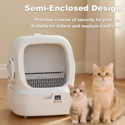 Mintakawa Automatic Cat Litter Box Self Cleaning - APP Control and Weight Monitoring - Ultra-Quiet, Suitable for Medium Cats and Kittens, Safe Anti-Pinch Litter Box (Assembly Required) -White