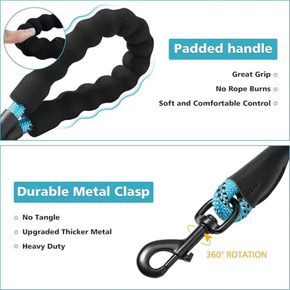 Rttochfy Rope Dog Leash 2/4/5/6/8/10 FT with Comfortable Padded Handle and Highly Reflective Threads for Small Medium and Large Dogs Heavy Duty (1/2"-10 FT, Purple)