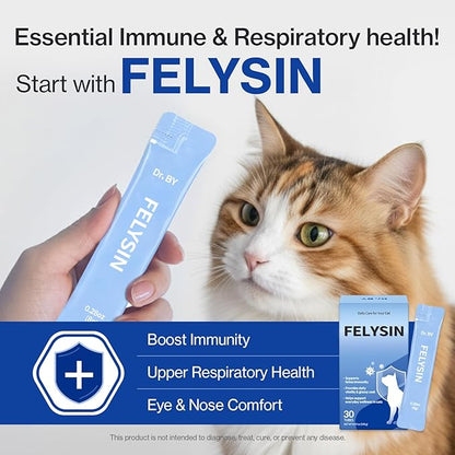 Doctor By FELYSIN (Feline + L-lysine) L-lysine for Cats Lysine Supplements Immune Support Allergy Relief Sneezing Runny Nose Watery Eyes Respiratory Treatment with Beta-glucan, 30 Lickable Formula