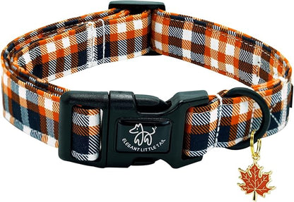 Elegant little tail Fall Dog Collar, Fall Plaid Pet Dog Collar Cotton Soft Male Collars Holiday with Quick Release Buckle Pet Puppy Collars for Medium Dogs