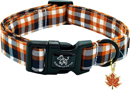 Elegant little tail Fall Dog Collar, Fall Plaid Pet Dog Collar Cotton Soft Male Collars Holiday with Quick Release Buckle Pet Puppy Collars for Medium Dogs