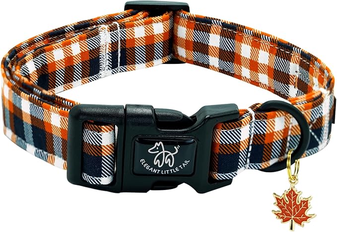 Elegant little tail Fall Dog Collar, Fall Plaid Pet Dog Collar Cotton Soft Male Collars Holiday with Quick Release Buckle Pet Puppy Collars for X-Small Dogs