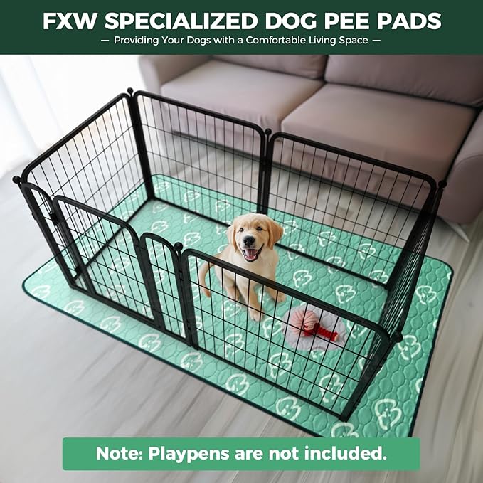 FXW Washable Pee Pads for Dogs, Puppy Pads with Super Absorbent, Specifically Designed for FXW Rollick/Homeplus 24inch 6 Panels Dog Playpen, 39" x 63" Rectangle, Green, 1 Pack